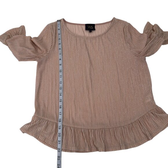 W5 Womens Ruffle Sleeve Rose Gold Metallic Striped Top Blouse SZ M Stretch - Picture 5 of 10